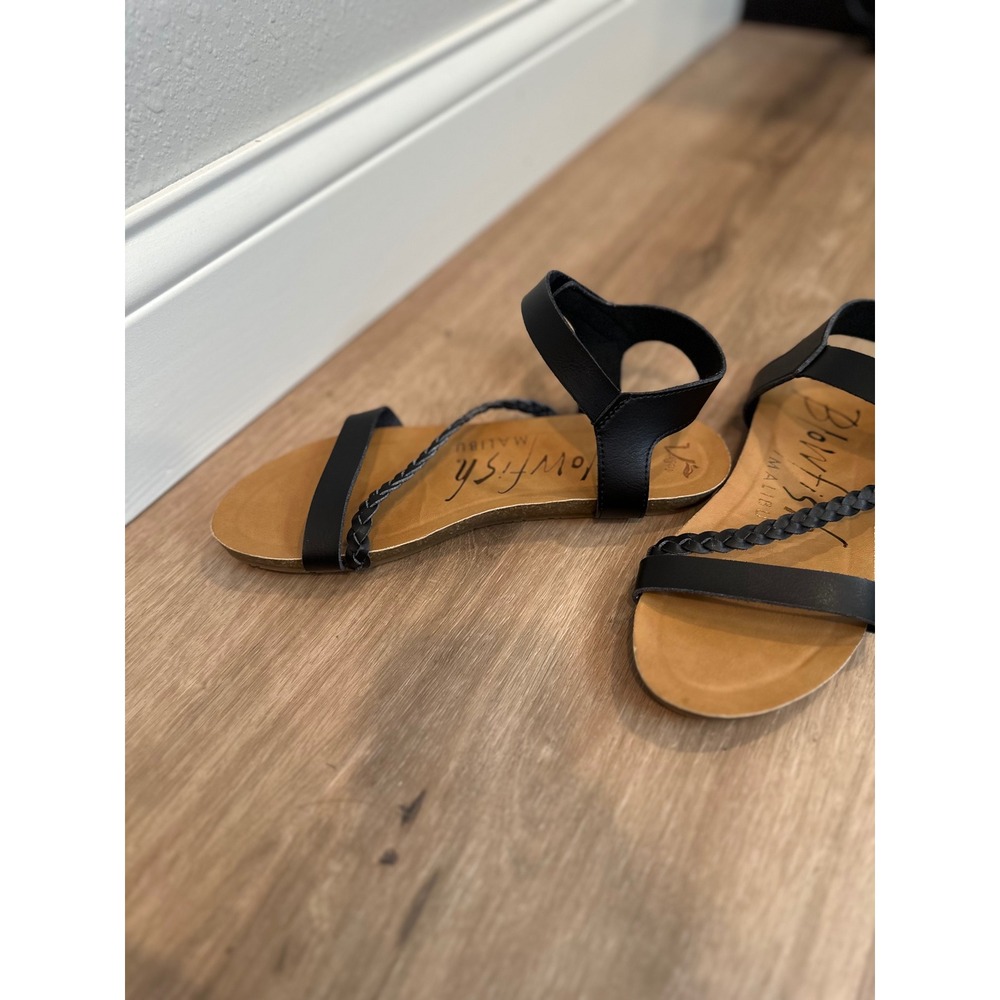 Blowfish Malibu Sandals Womens 7 Black Vegan Braided Strappy Flat Boho Summer - Picture 13 of 14